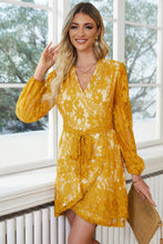 Load image into Gallery viewer, Pompom Trim Puff Sleeve Belted Lace Dress
