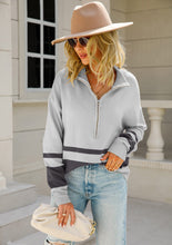 Load image into Gallery viewer, Striped Half-Zip Collared Sweater
