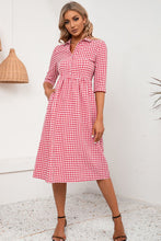 Load image into Gallery viewer, Plaid Collared Neck Midi Dress
