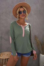 Load image into Gallery viewer, Elbow Patch Waffle Knit Henley Top
