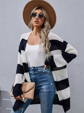 Load image into Gallery viewer, Striped Open Front Rib-Knit Longline Cardigan
