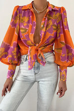 Load image into Gallery viewer, Flower Print Collared Neck Lantern Sleeve Shirt
