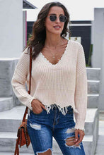 Load image into Gallery viewer, Drop Shoulder Distressed Hem  Sweater
