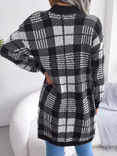 Load image into Gallery viewer, Plaid Open Front Ribbed Trim Longline Cardigan
