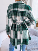 Load image into Gallery viewer, Plaid Belted Button Down Shirt Jacket
