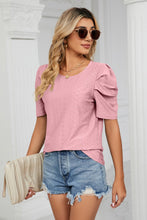 Load image into Gallery viewer, Eyelet Puff Sleeve Round Neck Blouse
