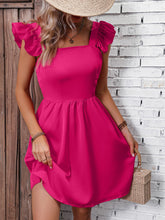 Load image into Gallery viewer, Square Neck Butterfly Sleeve A-Line Dress
