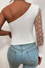 Load image into Gallery viewer, Polka Dot Spliced Mesh Sleeve Cropped Top
