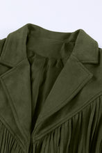 Load image into Gallery viewer, Fringe Trim Lapel Collar Faux Suede Jacket
