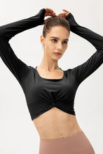 Load image into Gallery viewer, Twist Front Square Neck Long Sleeve Cropped Sports Top
