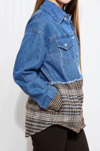 Load image into Gallery viewer, CY Fashion Porch Views Full Size Plaid Spliced Denim Jacket
