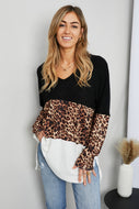 Culture Code Leopard Color Block Slit Tunic Top