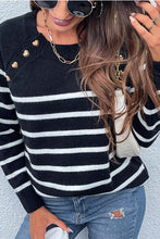 Load image into Gallery viewer, Striped Heart-Shaped Button Round Neck Sweater
