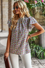 Load image into Gallery viewer, Floral Round Neck Flutter Sleeve Blouse
