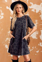Load image into Gallery viewer, Leopard Round Neck Dropped Shoulder Dress with Pockets
