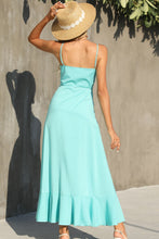 Load image into Gallery viewer, Decorative Button Spaghetti Strap Ruffle Hem Dress
