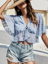 Load image into Gallery viewer, Swiss Dot Tied Flutter Sleeve Cropped Blouse
