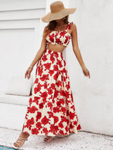 Load image into Gallery viewer, Floral Tie Shoulder Top and Tiered Maxi Skirt Set
