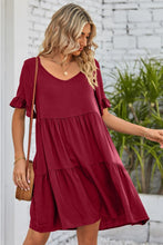 Load image into Gallery viewer, V-Neck Flounce Sleeve Tiered Dress
