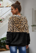 Load image into Gallery viewer, Spliced Leopard Drawstring Zip-Up Teddy Hoodie
