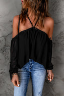 Cold Shoulder Halter Blouse DIBS BLOUSE