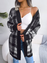 Load image into Gallery viewer, Plaid Open Front Ribbed Trim Longline Cardigan
