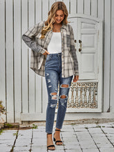 Load image into Gallery viewer, Plaid Button Down Curved Hem Shacket
