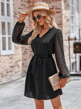 Load image into Gallery viewer, Tied Swiss Dot Long Sleeve Mini Dress
