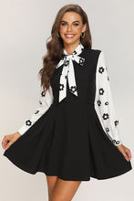 Load image into Gallery viewer, Floral Two-Tone Tie Neck Pleated Dress

