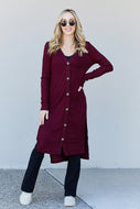 Zenana Autumn Aura Full Size Ribbed Longline Cardigan in Dark Burgundy