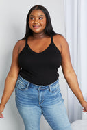 Zenana Full Size V-Neck Ribbed Cami in Black