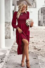 Load image into Gallery viewer, Smocked Round Neck Flounce Sleeve Midi Dress
