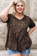 Plus Size Printed V-Neck Peplum Top