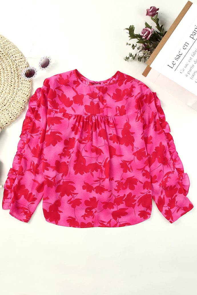 Floral Ruffled Tie Back High-Low Blouse