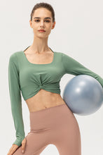 Load image into Gallery viewer, Twist Front Square Neck Long Sleeve Cropped Sports Top
