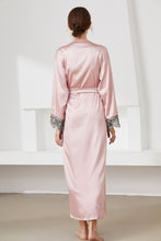 Load image into Gallery viewer, Contrast  Lace Trim Belted Robe
