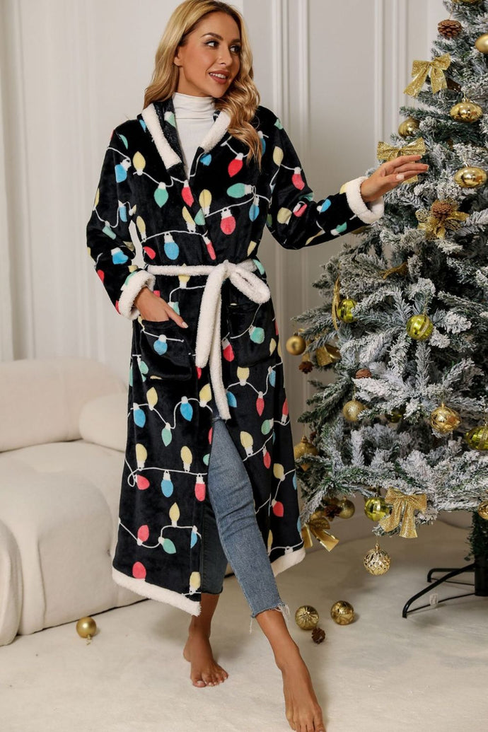 Christmas Belted Hooded Flannel Robe