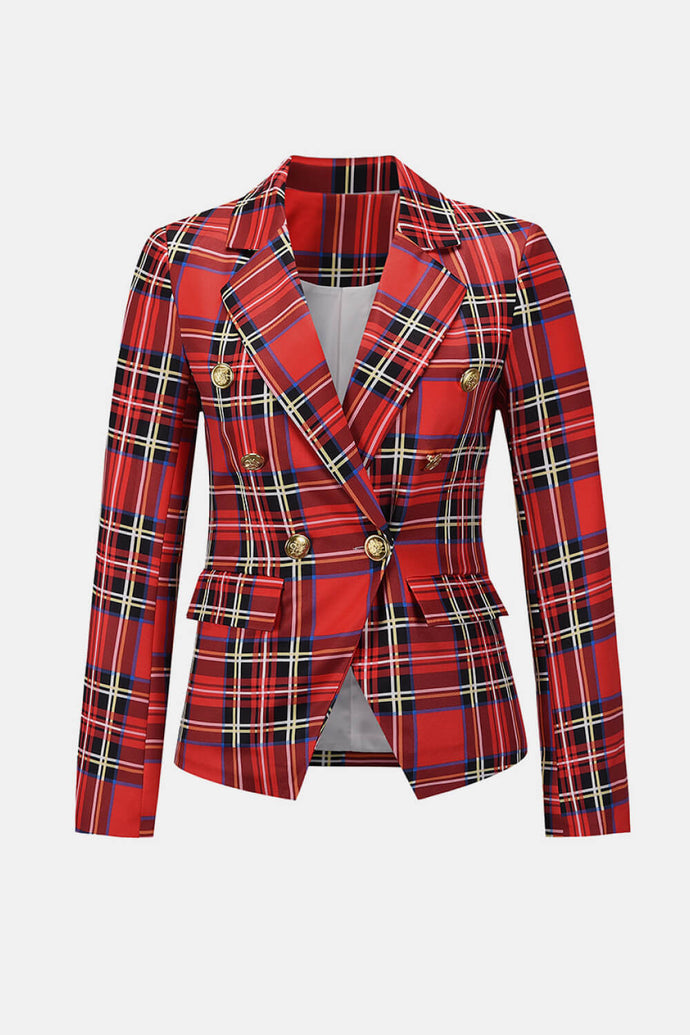Plaid Buttoned Tulip Hem Blazer