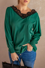 Load image into Gallery viewer, Lace Trim Lantern Sleeve Blouse
