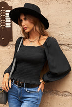 Load image into Gallery viewer, Smocked Ruffle Hem Balloon Sleeve Top
