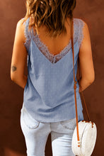 Load image into Gallery viewer, Swiss Dot Lace Trim V-Neck Tank
