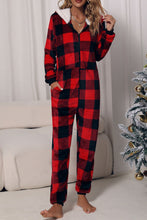 Load image into Gallery viewer, Plaid Zip Up Flannel Hooded Jumpsuit
