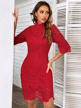 Load image into Gallery viewer, Scalloped Hem Half Sleeve Mock Neck Lace Dress
