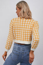 Load image into Gallery viewer, Plaid Buttoned Cropped Cardigan

