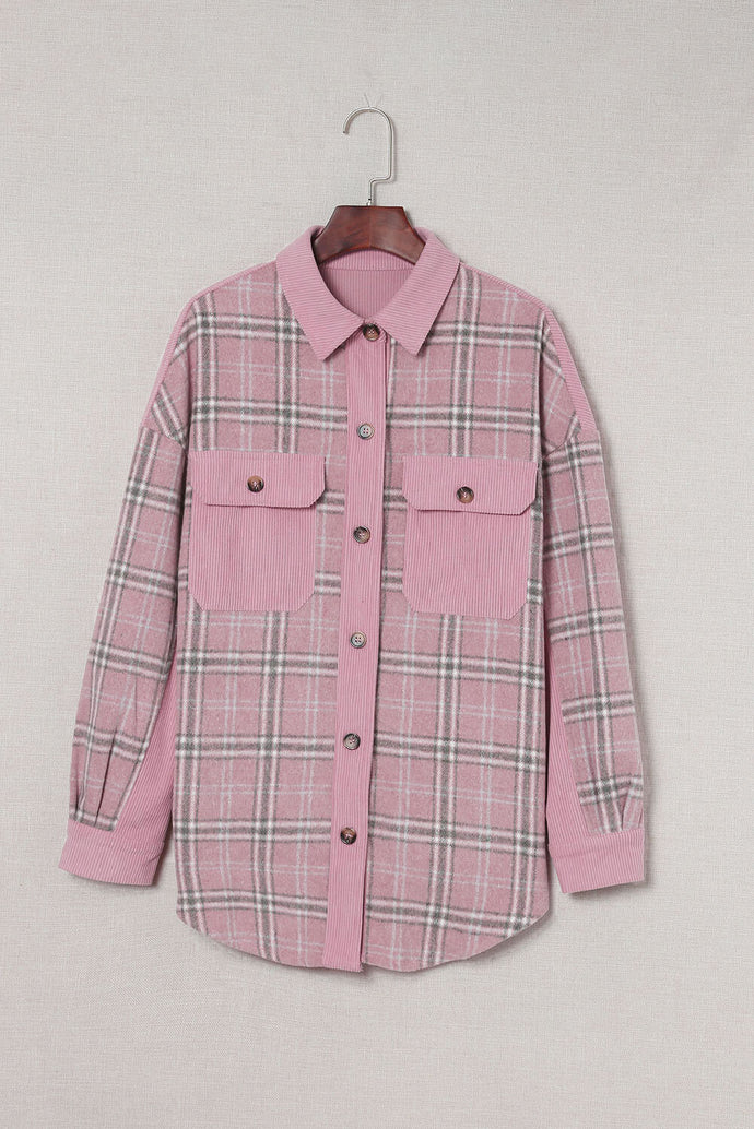 Plaid Spliced Corduroy Shacket