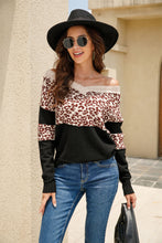 Load image into Gallery viewer, Leopard Color Block V-Neck Knit Pullover
