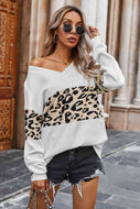 Leopard Print Color Block V-Neck Sweater
