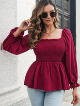 Load image into Gallery viewer, Frill Trim Square Neck Smocked Peplum Top
