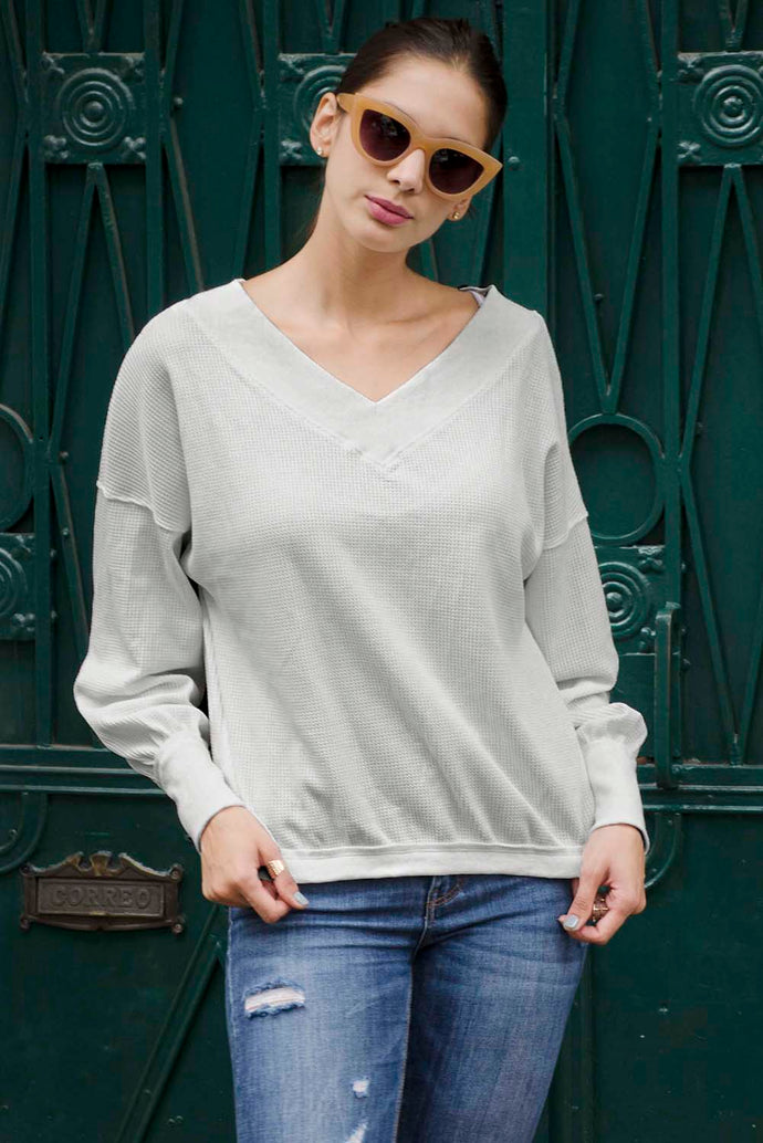 Long Sleeve Solid V Neck Thermal Top