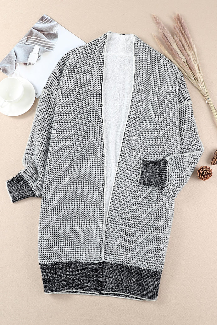 Heathered Fleece Lined Open Front Cardigan